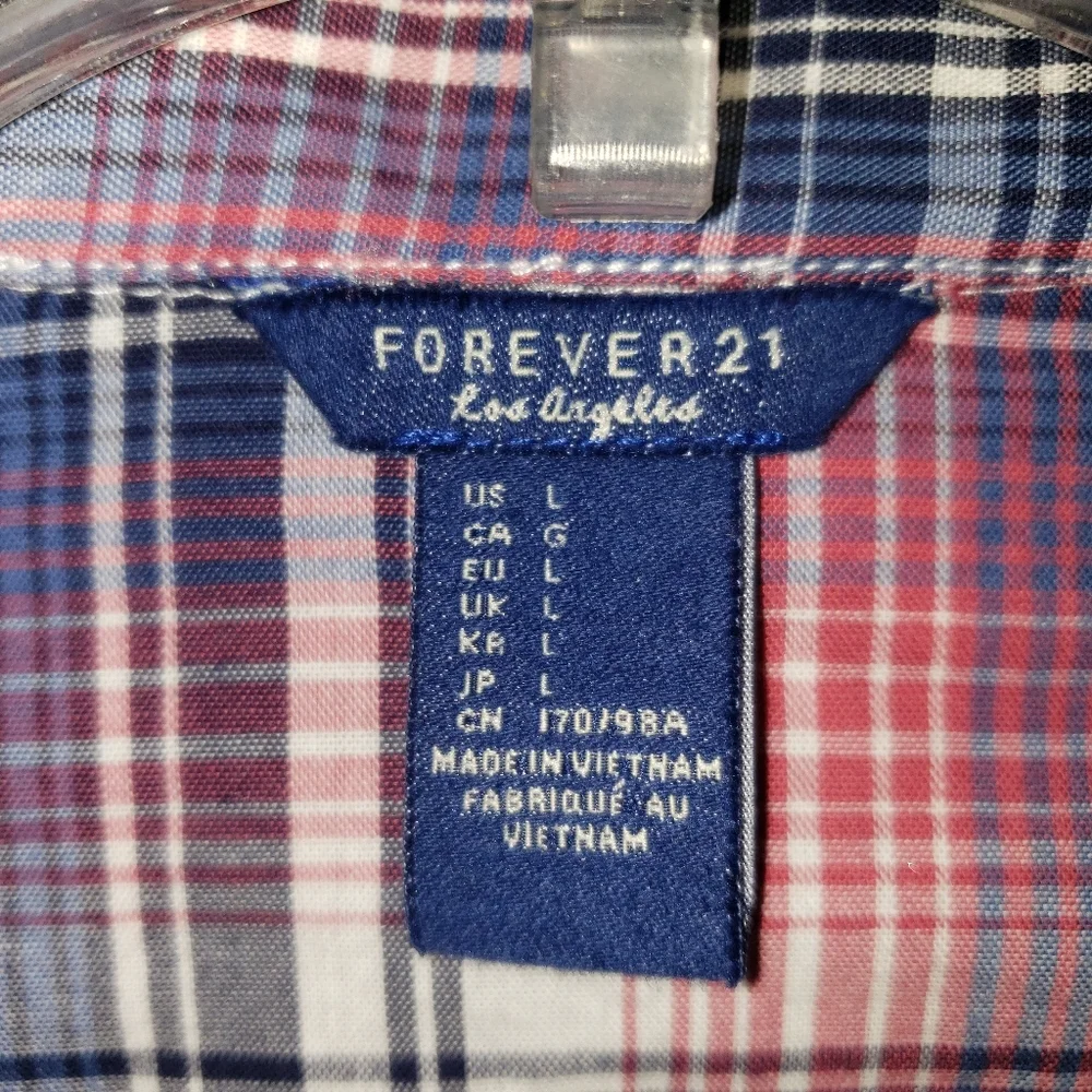 Misses Plaid shirt pink blue Forever 21 misses sz L Y2K Cropped Tie - Picture 3 of 5